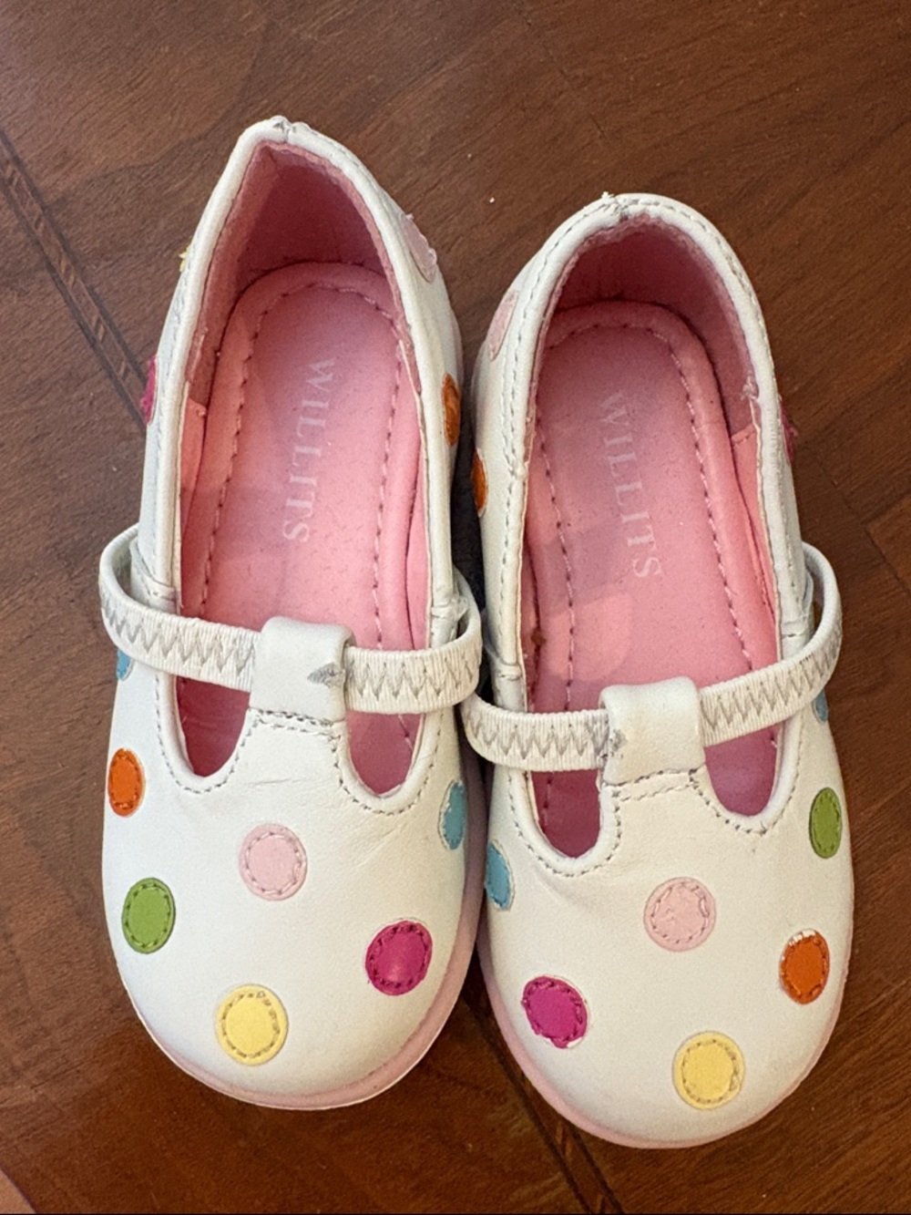 Willits Girls' White Mary Jane Dress Shoes with Multicolor Polka Dots